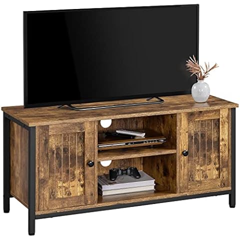 Yaheetech Industrial TV Cabinet Wood TV Stand Cabinet for 50 Inch TV, TV Stand with 2 Doors & Adjustable Shelves, TV Table for Living Room, Dinning Room & Bedroom, Rustic Brown Cover