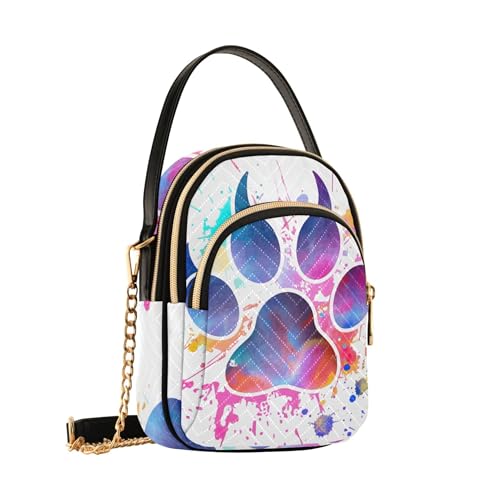 Watercolor Dog Paw Print Shoulder Handbag Women Colorful Phone Bags with Chain Strap Quilted Zipper Designer Bowler Tote2
