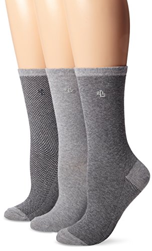 Image of Ralph Lauren Women's 34004 Tweed Cotton Trouser Socks - 3 Pair Pack, Black,Flannel heather,Tobacco Heather, O /S