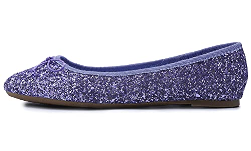 Feversole Round Glitter Ballerina, Damen Klassische Ballerinas Profilsohle Glänzende Ballerina Flach Glänzende Lavendel 38
