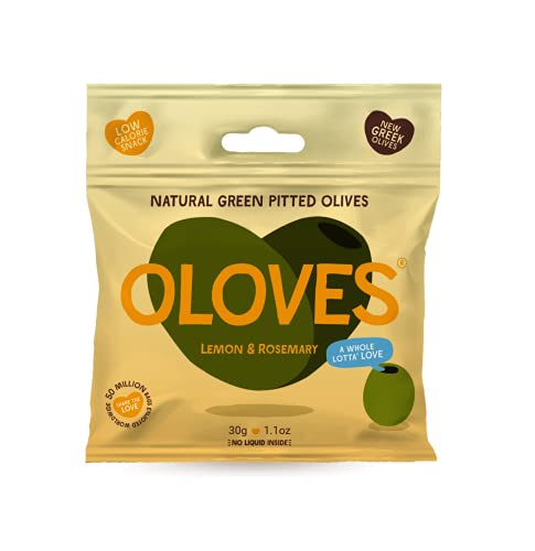 Oloves Green Greek Pitted Olives | Lemon & Rosemary | Vegan, Kosher, Gluten Free + Keto Friendly, Fresh, All Natural Low Calorie Healthy Snacks | (30 Pack, 1.1Oz Bags) #TOP3