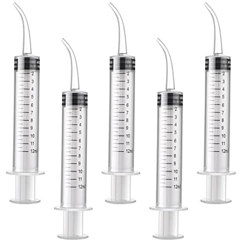 Molain 5 Pieces 12ml Oral Dental Syringe Ear Cleaning Solution Empty Tube Extraction Hook Syringes Removal Supplies with Curved Tip Picks Teeth Care Cover