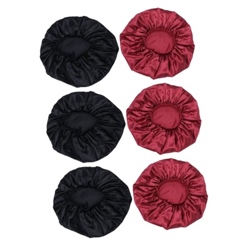 Bonnet de nuit élastique en satin pour femmes Healvian, lot de 6 grand couvre-chef bordeaux noir