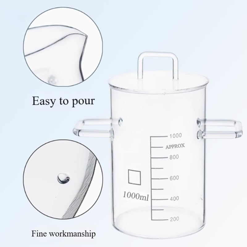 Becher al quarzo da 1000 ml con manico e coperchio - Becher da laboratorio durevole for misurazioni precise