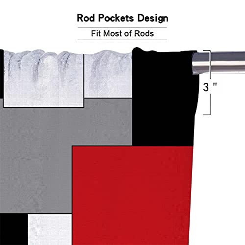 Mcalk Red Kitchen Curtains Tiers And Valances Set 3 Piece For Windows Grey And Black Kitchen Window Curtains Set,White Modern Abstract Art Valances For Living Room(36" Tiers Set) #TOP4