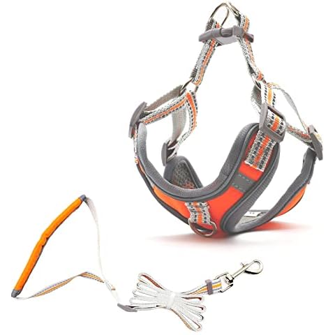 TENGZHI No Pull Dog Harness Leash, High-end Football Pattern Safety reflective Dog chest strap with dog chain (Orange, S [Chest 20-24"]) Cover