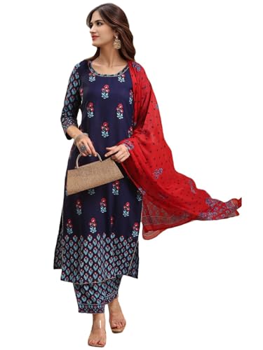 Short en viscose imprimé bleu avec pantalon et dupatta taille 36 pour femme
