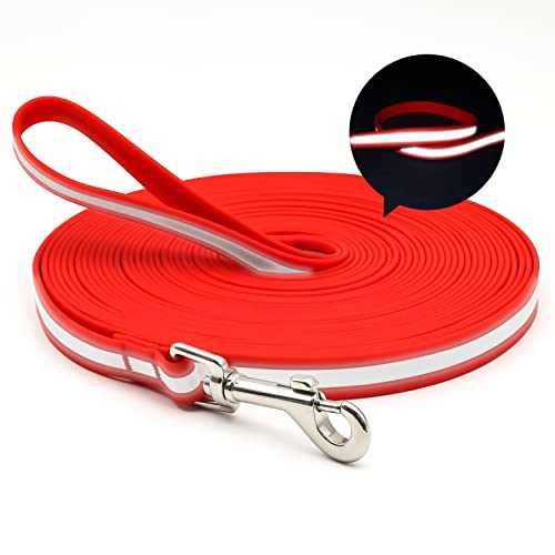 LaRoo 5m Schleppleine für Hunde, Reflektierend Robuste PVC Hundeleine mit Handschlaufe Haken, Nachts Spazieren Gehen Wasserdicht Schleppleine Trainingsleine für Kleine Große Hunde (5m, Rot) Cover