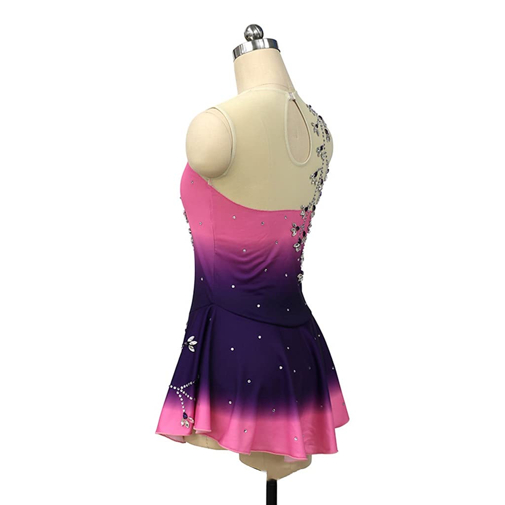 FJL Senza Maniche Viola Rosa Sfumato Vestito Body da Pattinaggio Artistico da Donna Ragazze Ginnastica Concorrenza Prestazione Abiti da Ballo