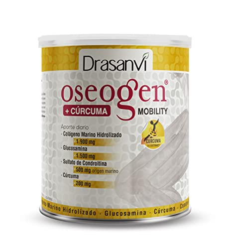 Drasanvi OSEOGEN Colágeno Marino Hidrolizado con Glucosamina, Condroitina y Cúrcuma para huesos, cartilagos y articulaciones, Con minerales esenciales, Fácil asimilación, 300 g polvo, Sabor Naranja