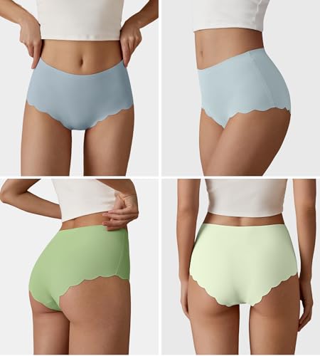 Image of SHARICCA Seamless High Waisted Underwear for Women Cheeky Underwear Wave Edge No Show Bikini Panties Ribbed Panties Pack
