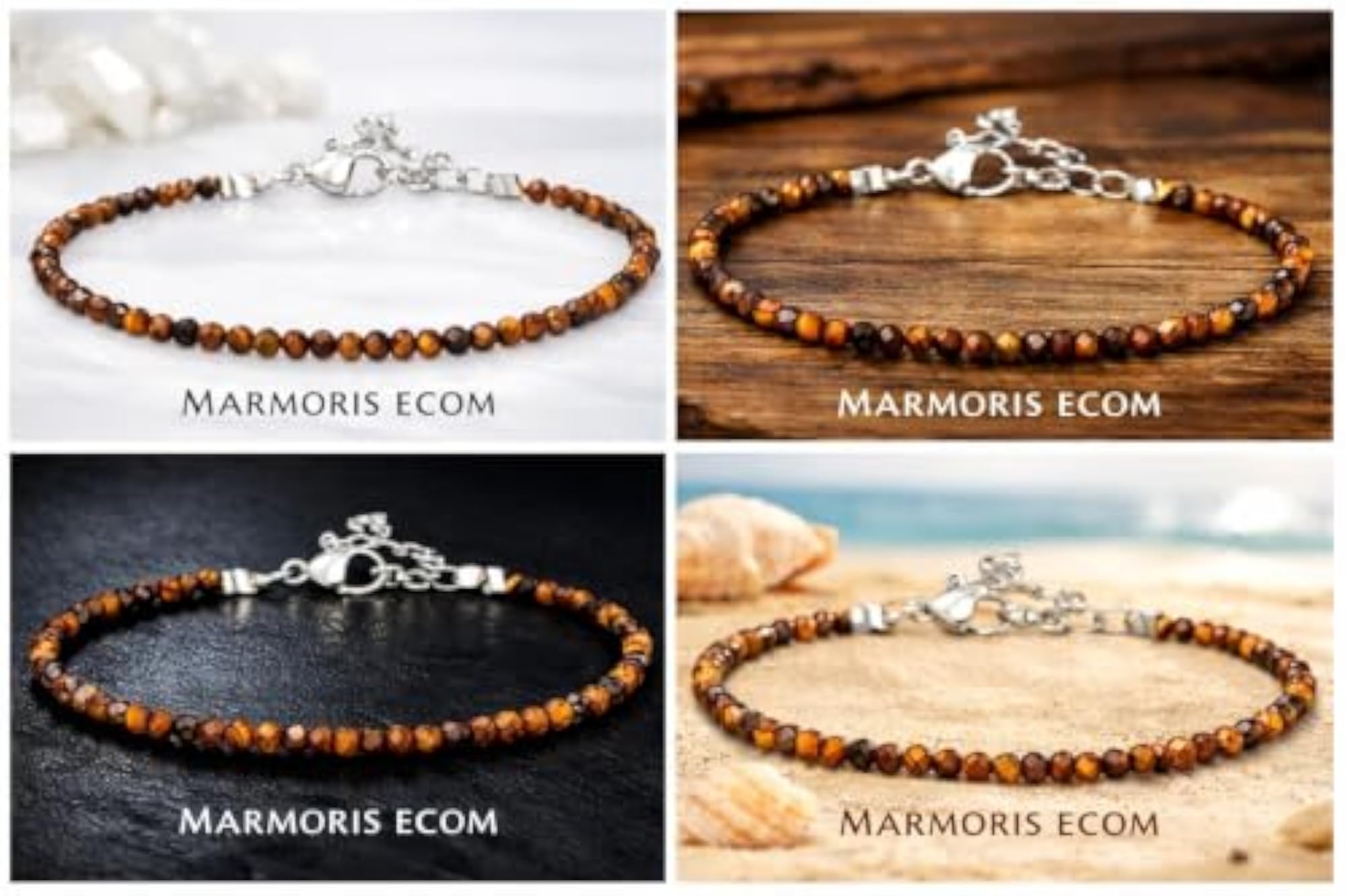 Women's Natural Tiger Eye Crystal Anklet with Adjustable Design