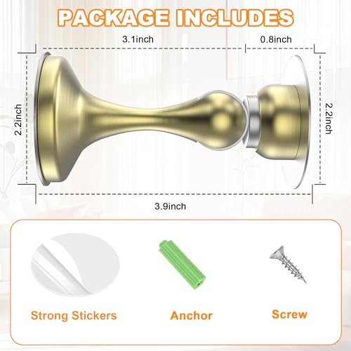 Image of Crosize Magnetic Door Stoppers 4 Pack, Stainless Steel Door Stops for Wall and Floor Mounting, Gate Stops, No Drilling Metal Doorstops with Adhesive Tapes, Gold