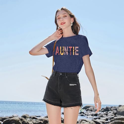 Image of Auntie Women Warm Lovely Love Print Blessing Holiday Summer Ladies Women Casual Short Sleeve T-Shirt.