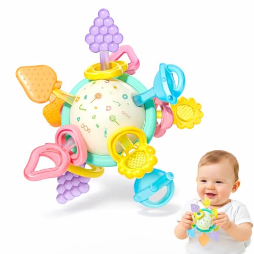 Baby Teether Toy for 3–12 Months | BPA Free Soft Silicone Teething Toy | Easy to Hold Sensory Rattle Toy for Infants & Toddlers