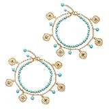 Healvian 2juegos Tobilleras Huecas Cadenas De Playa Vintage Ajustable Para Mujeres y Niñas