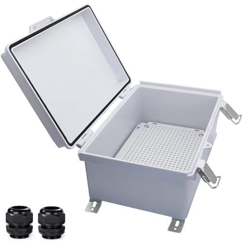 Waterproof Outdoor Electrical Box Junction Box Weatherproof IP67 ABS Plastic Enclosure Switch Router Project Box with Mounting Plate with Wall Bracket 2 Cable Glands Grey 11.81" x 7.87" x 5.12" by YETLEBOX - Used condition - US$28.23