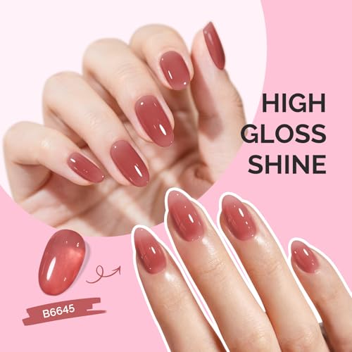 Image of MelodySusie Jeweliver Jelly Gel Nail Polish, 0.5Fl.oz Rose Nude Pink Gel Polish Soak Off UV LED Light Cure Gift for Women Manicure Nail Art DIY at Home B6645