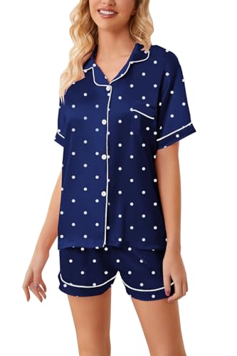 Image of Schbbbta Girls Womens Pajamas, Satin Silky Pjs Set Kids 2Pcs Button-Down Nightwear Sleepwear Gift for Mommy and me