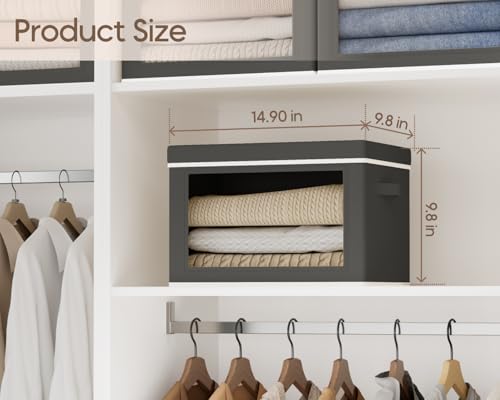 Image of Homsorout Collapsible Storage Bins with Lids - Stackable Storage Containers with Window, 6 Pack Fabric Cube Bins for Closet, Home & Office Organization Baskets, Dark Gray, 14.9 inch x 9.8 inch x 9.8 inch
