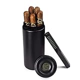 Mantello Portable Travel Leather Cigar Humidor Case with Digital Hygrometer - Cedar Wood Interior - Humidifier - Black, Holds Up to 6 Cigars