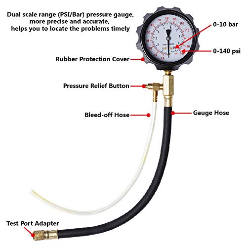 Pindex 0-140 PSI 8 Pièces Jauge de Compression de Moteur Kit de Cylindre Dianostique Testeur avec étui Outil Automobile