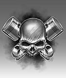 Metal Tin Sign Vintage Art Decoration Piston Skull Tattoo Shop Garage Man Cave for Cofe Home Kitchen Office Bar Restaurant Dorm Club or Garage 12' X 8'