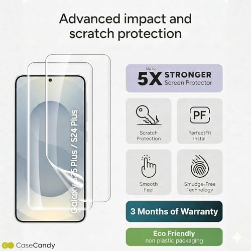 Image of Casecandy - (2 Pack Screen Protector for Samsung S25 Plus and Samsung S24 Plus | Transparent Screen Guard For Galaxy S25 Plus /S24 Plus - Fingerprint Support /HD
