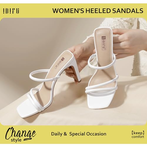 IDIFU IN3 High Heels Strappy Chunky Block Heels Square Toe Three Strap Slip On Heels Comfortable Slides Heeled Sandals Sexy Wedding Party Dress Shoes Open Toe Mules Heels for Women3