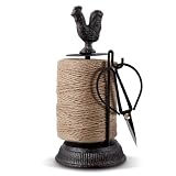 Vintage Black Jute Twine Holder Set with Jute Twine, Rooster Cast Iron Jute Twine Spool with Scissors, Antique Twine and Scissors Set for Farmhouse Kitchen Ideal Gift for DIY Handicraft Lovers