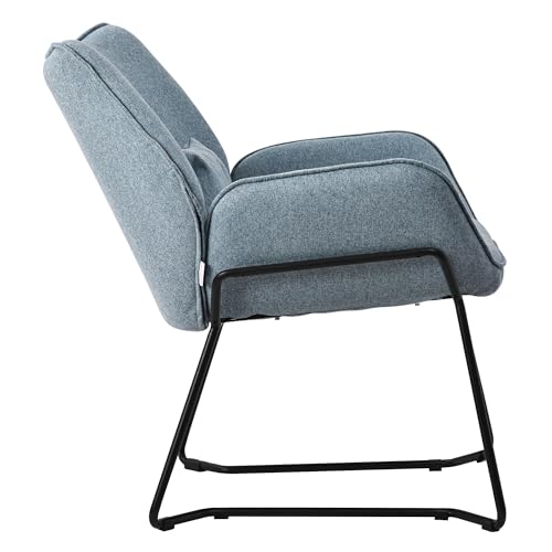 ML-Design Loungesessel Blau, Relaxsessel mit Leinenbezug und schwarzen Metallbeine, Wohnzimmerstuhl mit Armlehne und Rückenlehne, Polsterstuhl mit Kissen, Ohrensessel ergonomisch, Einzelsofa modern – Bild 6