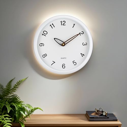 Image of WHISKET - 12 Inch | Radium Silent Sweep Clock | Glow in Dark Clock, Classic Analog Silent Movement, Elegant Design for Drawing Living Room& Bedroom, Office.(MATT White)