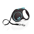 Flexi Black Design Tape Blue Large 5m Retractable Dog Leash/Lead for dogs up to 50kgs/110lbs
