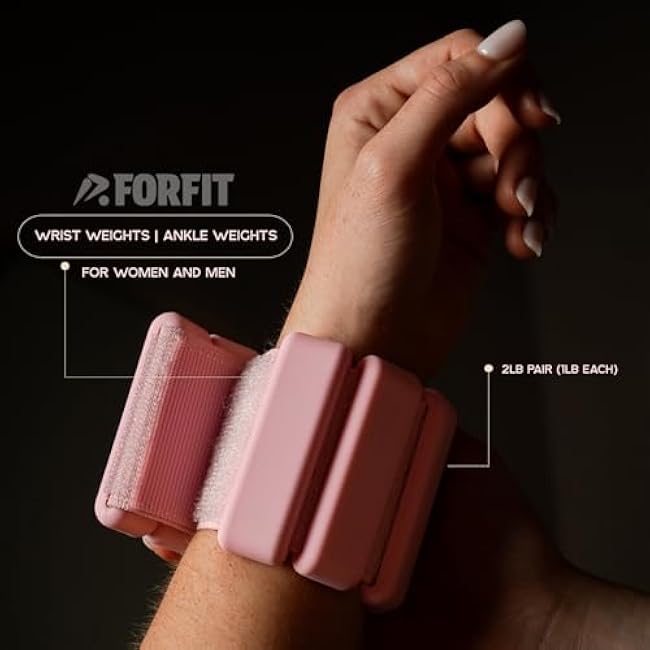 FORFIT | Wrist Weights | Ankle Weights for Women and Men - 2LB Pair (1LB Each) with Resistance Bands | Weights Dumbbells set for Yoga, Pilates, Physical Therapy, Walking | Adjustable Dumbbells Sets for Gym & Home