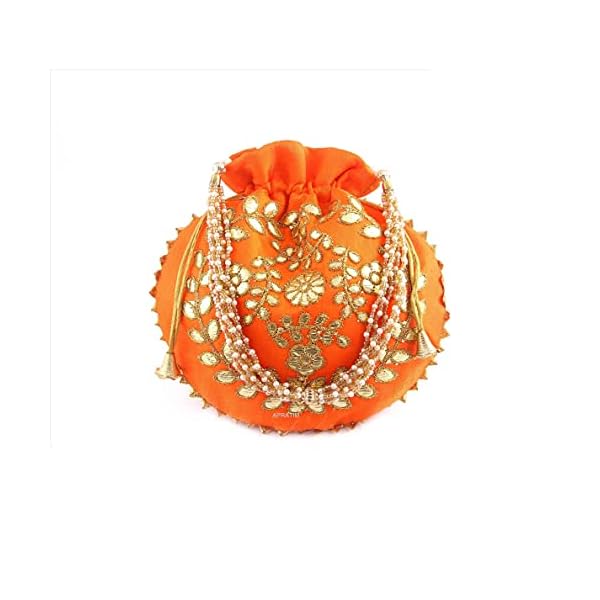 APRATIM Silk Women's Girls Beautiful Gota patti Work Potli Hand Bag-07