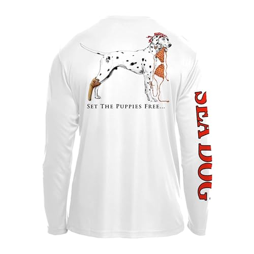 SEA DOG Set The Puppies Free UPF50 UV Sun Protection Long Sleeve Shirt 100% Microfiber Polyester - Designed & Printed in USA