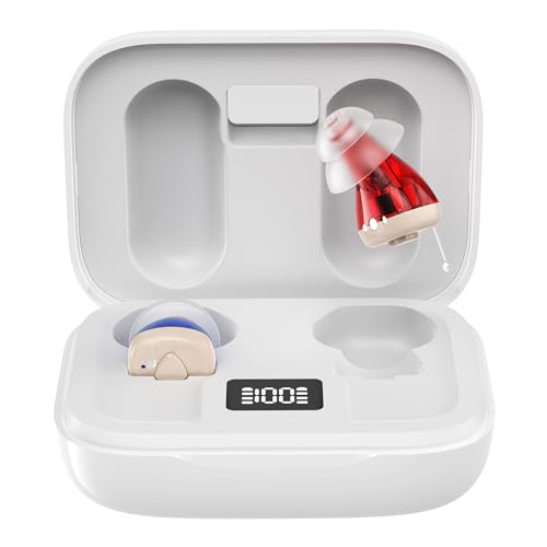 Hearing Amplifier for Seniors with Crystal Sound, Digital In-the-Ear Discreet & Comfortable Fit Hearing Amplifier with Intelligent Noise Reduction, One Button Control, Lasts Up to 100 Hours (White)
