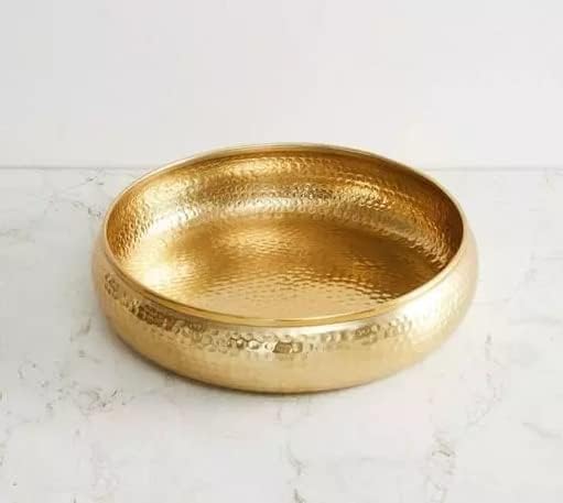 Klassic 10" Hand Crafted Metal Gold Round Hammered Traditional Potpourri Bowl | Decorative Bowl, Antique Design for Floating Flowers and Tea Light Candles, Diwali Decoration | Pack of 1
