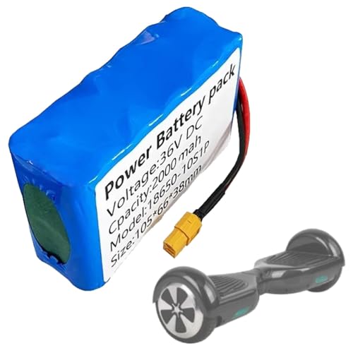 SSCYHT Lithium-Akku 36V 2Ah Ersatzakku 2Ah Hoverboard-Akkus 36V Li-Ionen-Akkus für Balance-Cars für 50W-75W-Motor-Kit mit XT60-Anschluss und BMS,36v2ah 1pack