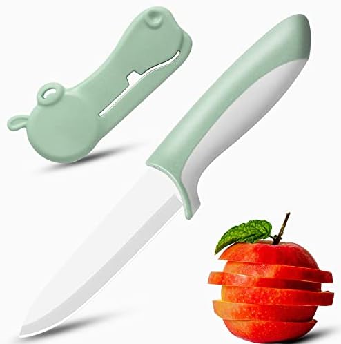 Jonbyi Paring Knife 4 inches, Kitchen Utility Knife - Ultra Sharp Stainless Steel Fruit Knife for Vegetables with Hippo Shaped Cover, Small Portable Pairing Knives Food knife with Sheath, Green
