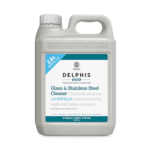 Delphis Eco Glass, Window & Stainless Steel Cleaner 2 Litre Refill | Streak-Free | Natural Plant Based Biodegradable Ingredients
