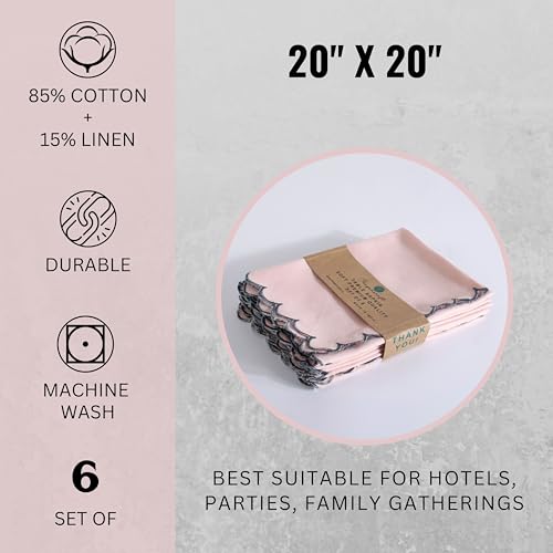 Image of FINGERCRAFT Scallop Edge Cloth Napkins | Set of 6 | 20x20 Inches | 100% Cotton | Table Napkins for Any Occasion | Washable, Perfect for Parties and Everyday Use (Dusty Pink Flax, Set of 6)