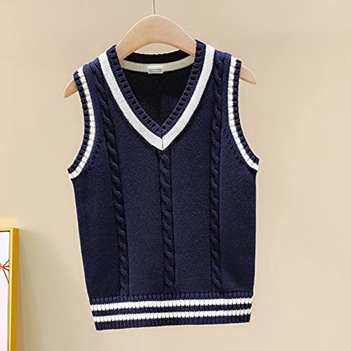 easyforever Boys Girls Uniform Knitted Vest V Neck Sleeveless Cable Crochet Knitwear Sweater Waistcoat Pullover Cardigan2