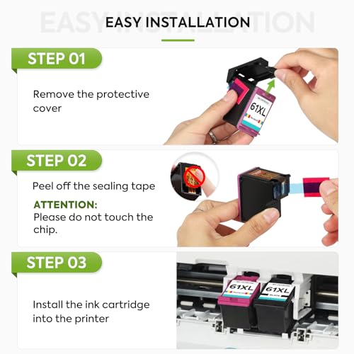 Image of 61XL Ink Cartridges Replacement for HP 61 XL Ink Cartridge Combo Pack HP61 Works with HP Envy 5530 4500 4502 5535 Deskjet 2540 2541 3050 3510 1510 OfficeJet 4630 4632 Printer (Black Tri-Color, 2-Pack)