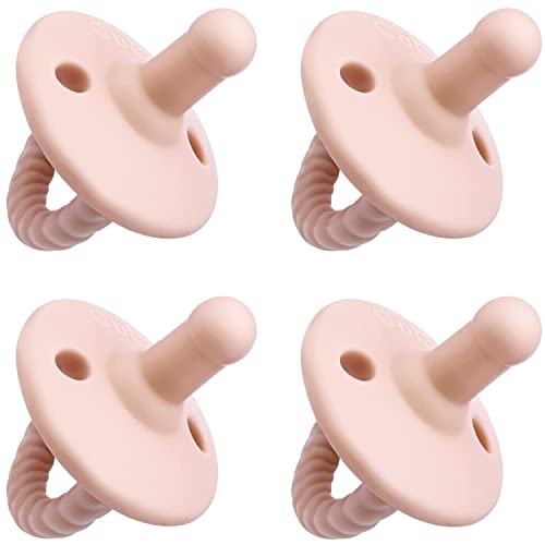 Image of Comfy Cubs Baby Pacifiers, 4 Pack for 6-18 Months - Soft Breast-Like Nipple Shape - CPSIA Compliant Silicone Pacifier for Newborns - Girl Pack Baby Essentials - Ideal Newborn Gift Set - Pink