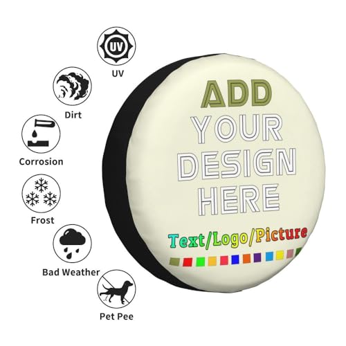 Image of Custom Spare Tire Cover 14-17 Inch, Personalized Universal Wheel Cover Add Your Own Photo Text Logo Waterproof Dust-Proof Tire Covers Protectors for Trailer Truck SUV Universal, Beige