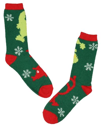 Bioworld Dr. Seuss GRINCH Meias de pelúcia felpudas para adultos Naughty Or Nice Christmas pacote co