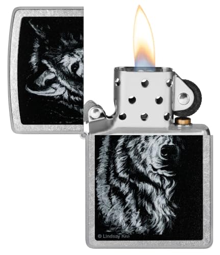 Image of Zippo Lindsay Kivi Shadow Wolf Street Chrome Pocket Lighter