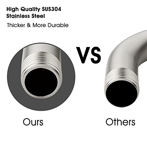 Bright Showers 13 Inch Shower Head Extension Arm With Flange S Shaped High Rise Extender, Long Stainless Steel Rainfall Shower Head Pipe Arm, Brushed Nickel #TOP2