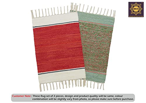 Image of MDZ Hand Woven Cotton Modern Assorted Border Rug | Size: 16 inchx24 inch Inch or 40x60 cm | Color: Assorted Multi | Machine Washable | Eco Friendly | Multi Uses (Combo of 2 Pcs.)